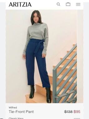 Wilfred Navy Tie-Front Straight-Leg Pants